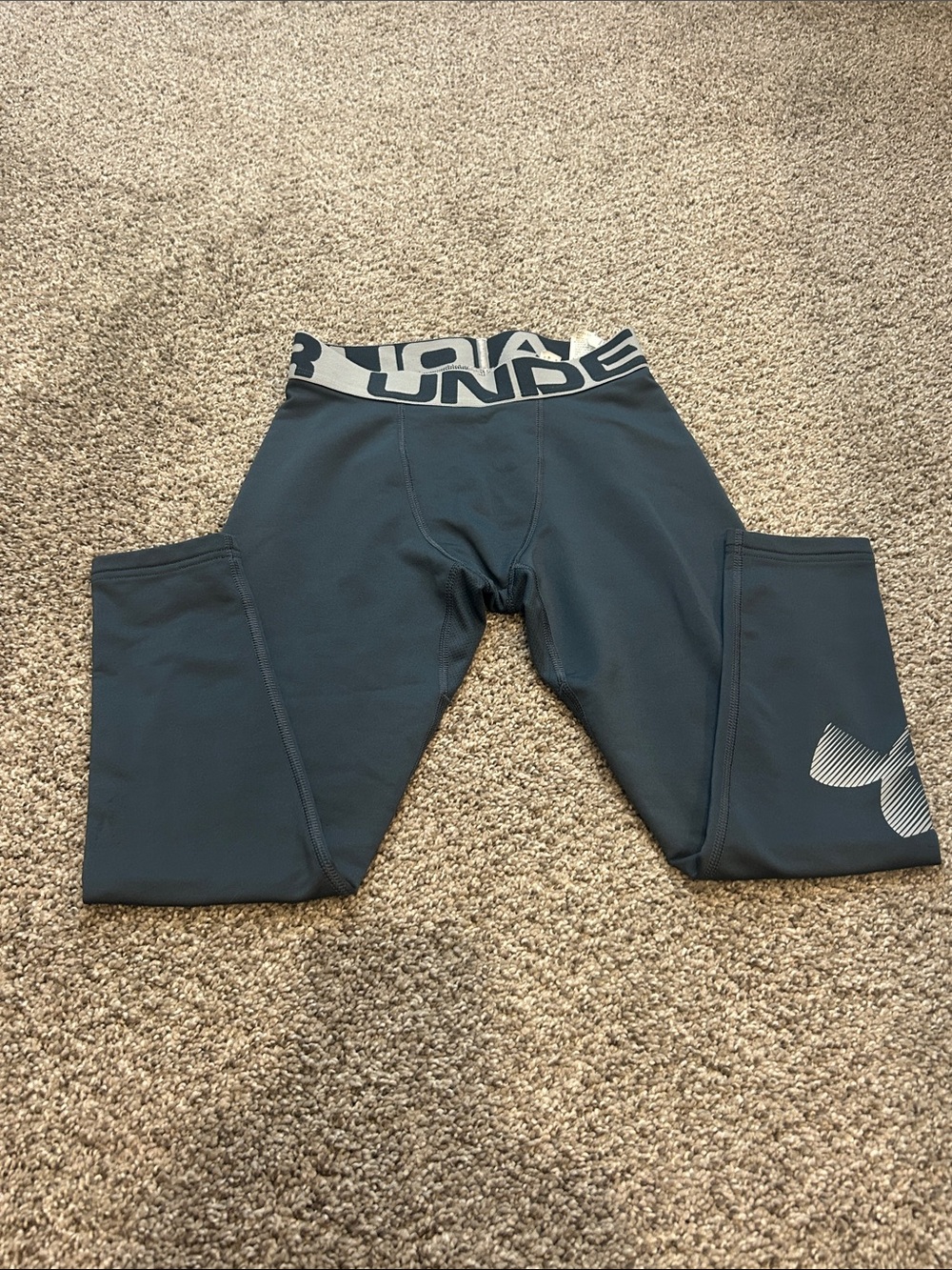 Under Armour Youth Dark Gray Compression Leggings with Logo Waistband